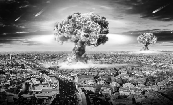 Guerra atomica nucleare fotografia in bianco e nero — Foto Stock