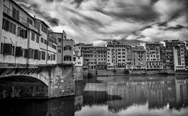 Florence Architecture with Italy Cityscape River Reflection Black and White Photography — Stock Photo, Image