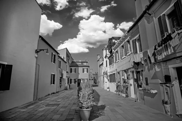 Burano Island Czarno-białe fotografie — Zdjęcie stockowe