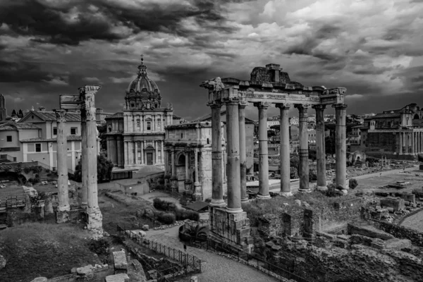 Roman Forum Architecture in Rome City Center Black and White Photography — Stock Photo, Image