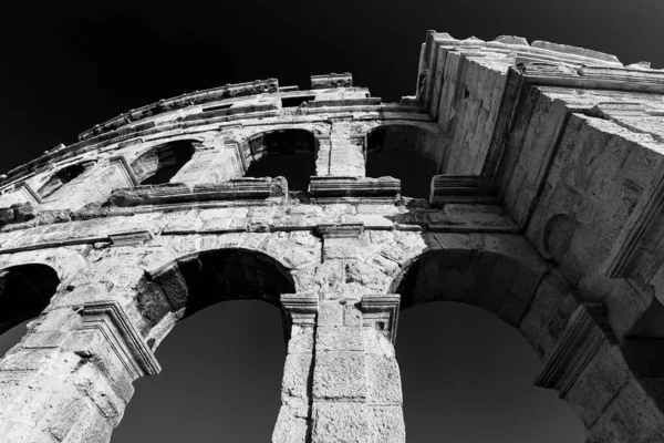Temple Colloseum Amphitheatre Black and White Photography — Stock Photo, Image