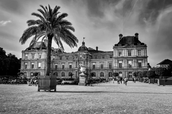 Жардін Дю Люксембург і палац у Парижі. Чорна і біла фотографія — стокове фото