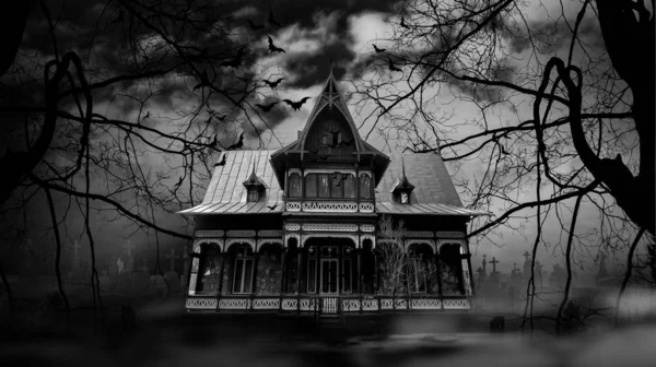 Casa embrujada Fotografía en blanco y negro — Foto de Stock