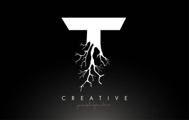 Yaratıcı ağaç dallı T harfi tasarım logosu. T Harfi Ağaç Ic