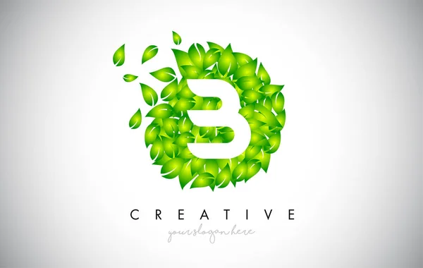B Green Leaf Logo Design Eco Logo With Multiple Leafs Blowing in — ストックベクタ