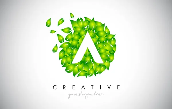 A Green Leaf Logo Design Eco Logo With Multiple Leafs Blowing in — ストックベクタ