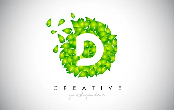 D Green Leaf Logo Design Eco Logo With Multiple Leafs Blowing in — Stock Vector