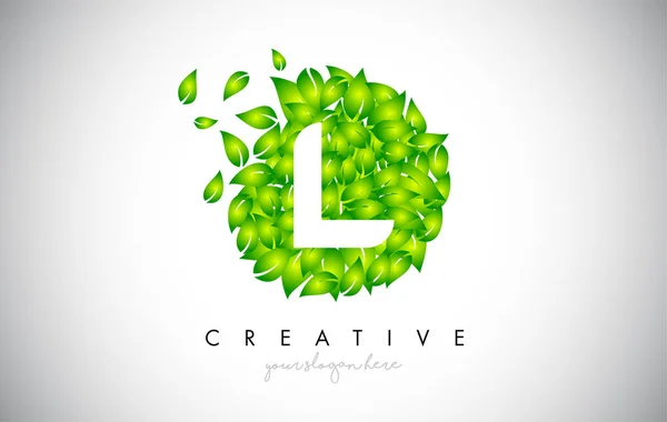 複数の葉が吹いているLグリーンリーフロゴデザインエコロゴ — ストックベクタ
