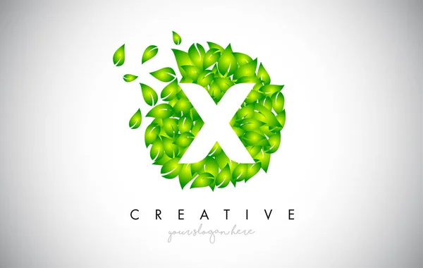 X Green Leaf Logo Design Logo Eco z wieloma liśćmi — Wektor stockowy