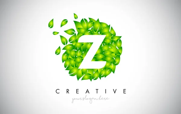 Z logo vert de feuille conception Eco logo avec plusieurs feuilles soufflant dedans — Image vectorielle