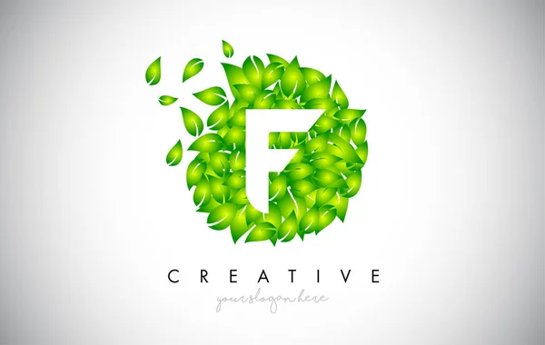 複数の葉が吹いているF緑の葉のロゴデザインエコロゴ — ストックベクタ