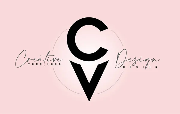 Logo del icono de diseño de letra CV con letras uno encima del otro — Vector de stock