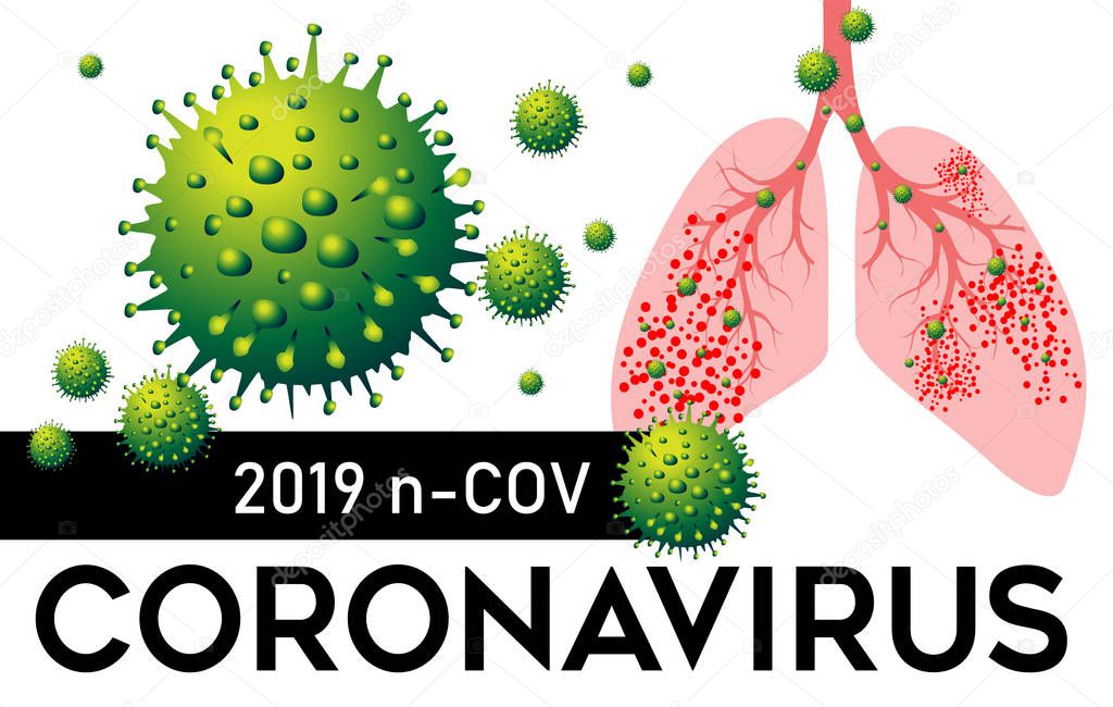 2019 n Cov Coronavirus from China Lungs Pneumonia Vector Illustration with Viruses infection and Lung inflamatory Response.