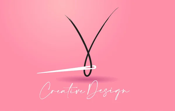 Logotipo Letra Com Agulha Linha Criativa Design Concept Vector Ilustração — Vetor de Stock