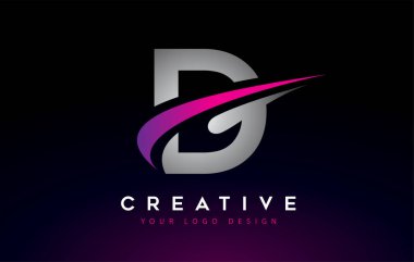 Creative D Letter Logo Design with Swoosh Icon Vector Illustration. clipart