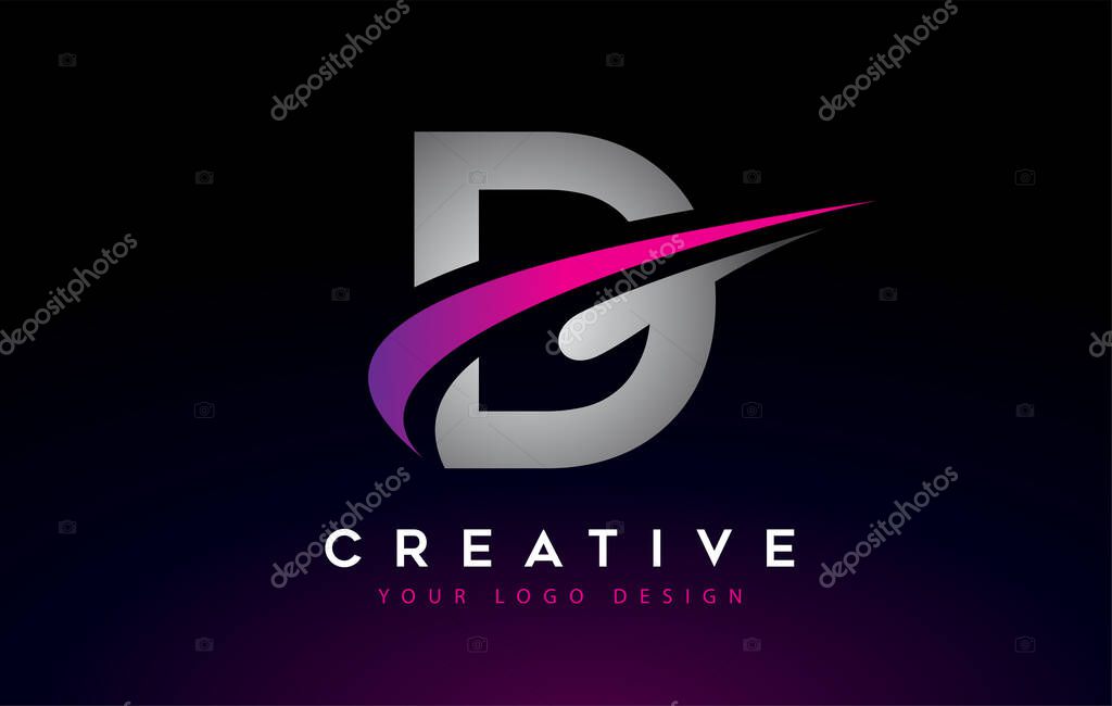Creative D Letter Logo Design with Swoosh Icon Vector Illustration.