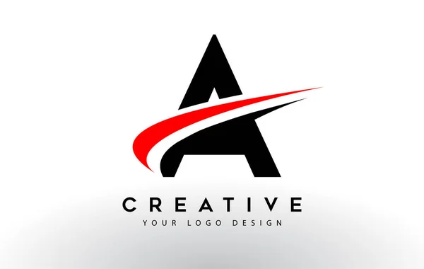 Negro Rojo Creativo Una Carta Logo Diseño Con Swoosh Icono — Vector de stock