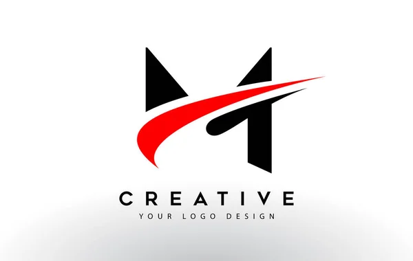Czarno Czerwony Kreatywny Litera Logo Design Swoosh Ikona Wektor Ilustracji — Wektor stockowy