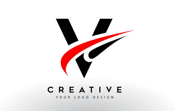 Чорний Червоний Творчий Лист Дизайн Логотипу Іконкою Swoosh Векторні Ілюстрації — стоковий вектор
