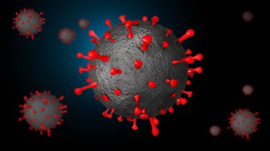 Coronavirus COVID 193 boyutlu Kızıl Protein Sivri uçlu ve Karanlık Arkaplan. Sars COV2 Coronavirüs Hastalığı. 