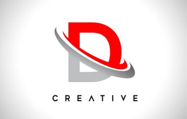 D harfi logosu. Kırmızı Gri Çizgili Harf Tasarım Vektörü.