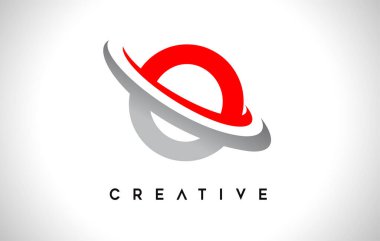 O harfi logo. O Harf Tasarım Vektörü Kırmızı Gri Çizim.