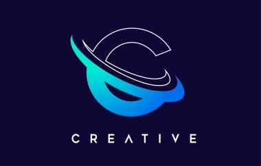 C harfi logosu. Mavi Renkli C Harfi Tasarım Vektörü.