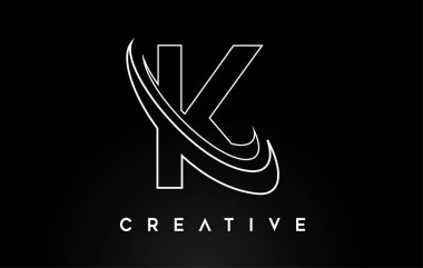 K harfi logosu. Monogram Çizgileri Swash Vektör İllüstrasyonu ile K Harfi Tasarım Vektörü.