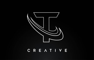 T harfi logosu. Monogram Çizgileri Swash Vektör İllüstrasyonlu T Harfi Tasarım Vektörü.