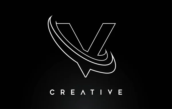 手紙Vのロゴ V文字デザインベクトル モノグラム線付 スワッシュベクトルイラスト — ストックベクタ