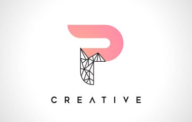 P harfi güzellik logosu. Origami Görünüm Vektörü İllüstrasyonlu P Harfi Tasarım Vektörü.