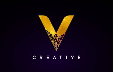 Altın Harf V Güzellik Logosu. Origami Görünüm Vektörü İllüstrasyonlu V Harfi Tasarım Vektörü. 