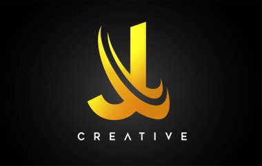 Altın Harf J Logosu. Altın Gri Çizim Vektörü İllüstrasyonlu J Harfi Tasarım Vektörü.