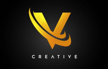 Altın Harf V logosu. Altın Gri Çizim Vektörü İllüstrasyonlu V Harfi Tasarım Vektörü.