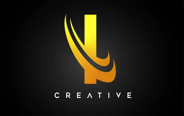 Logo Golden Letter Letter Design Vector Con Illustrazione Vettoriale Swash — Vettoriale Stock