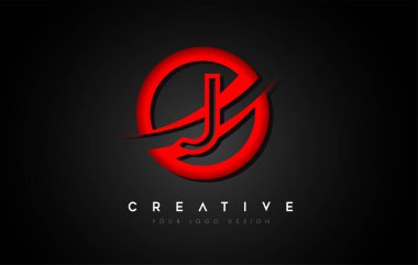 Kırmızı Çember Swoosh Tasarımlı J harfi. Yaratıcı Büyük Harf Tasarım Vektörü İllüstrasyonu.