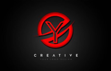 Kırmızı Çember Swoosh Tasarımı olan Y harfi. Yaratıcı Büyük Harf Tasarım Vektörü İllüstrasyonu.
