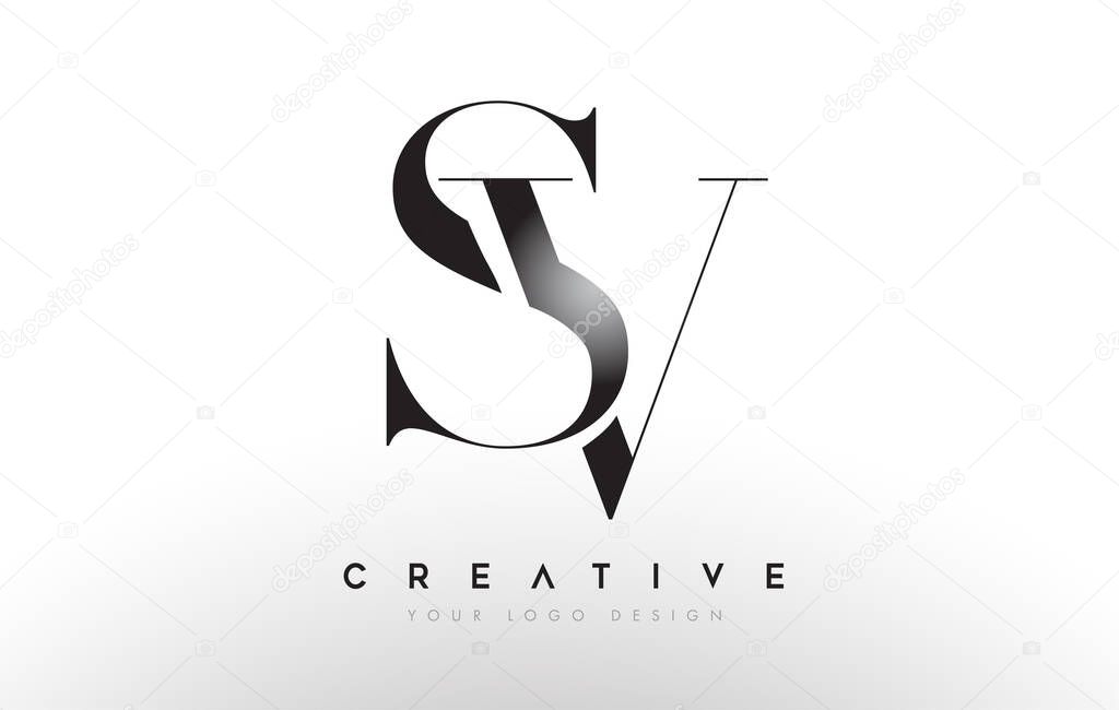 SV sv letter design logo logotype icon concept with serif font and classic elegant style look vector illustration.