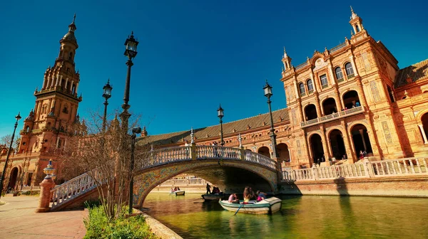 Sevilla Spanje Februari 2020 Plaza Espana Spanje Vierkante Architectuurbrug Uitzicht — Stockfoto