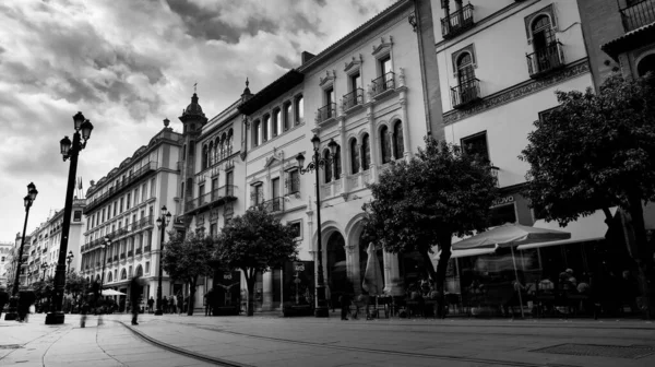 Séville Espagne Février 2020 Photographie Noir Blanc Rue Main Boulevard — Photo