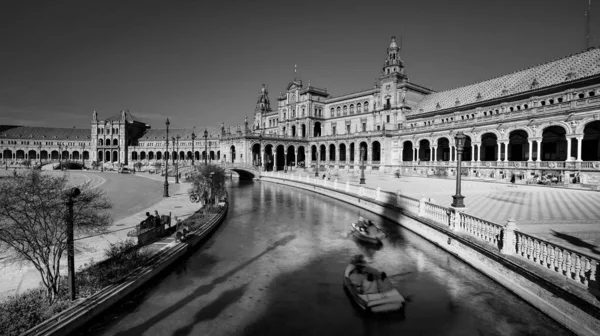 Sevilla Spanyolország Február 2020 Fekete Fehér Fotográfia Plaza Espana Spanyolország — Stock Fotó