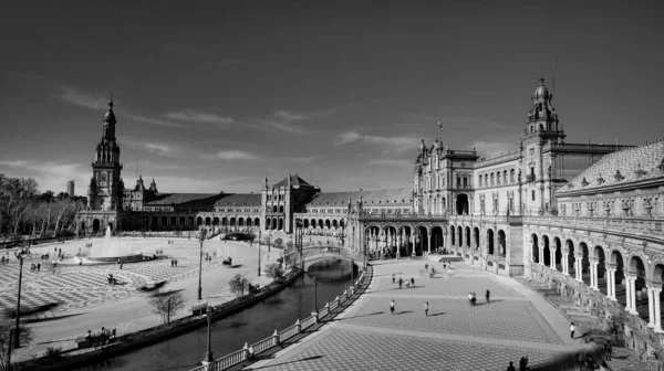 Seville Spain Лютого 2020 Black White Photography Plaza Espana Spain — стокове фото