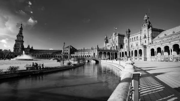 Sevilla Spanien Februar 2020 Schwarz Weiß Fotografie Des Plaza Espana — Stockfoto