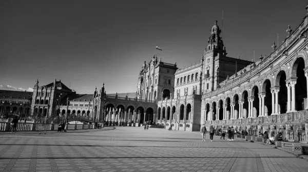 Sevilla España Febrero 2020 Fotografía Blanco Negro Plaza España Plaza — Foto de Stock