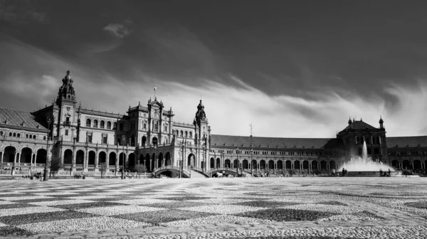 Sevilla Spanien Februar 2020 Schwarz Weiß Fotografie Der Plaza Espana — Stockfoto