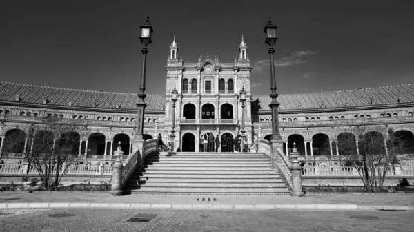 Sevilla Spanien Februar 2020 Schwarz Weiß Fotografie Der Plaza Espana — Stockfoto