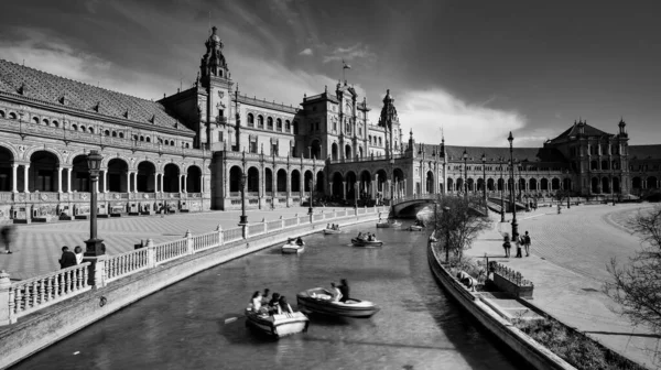 Sevilla España Febrero 2020 Fotografía Blanco Negro Plaza España Plaza — Foto de Stock