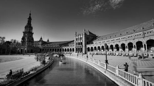 Séville Espagne Février 2020 Photographie Noir Blanc Place Espagne Avec — Photo