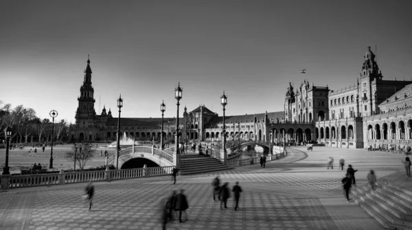 Séville Espagne Février 2020 Photographie Noir Blanc Plaza Espana Espagne — Photo