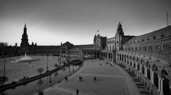 Sevilla Spanien Februar 2020 Schwarz Weiß Fotografie Der Plaza Espana — Stockfoto